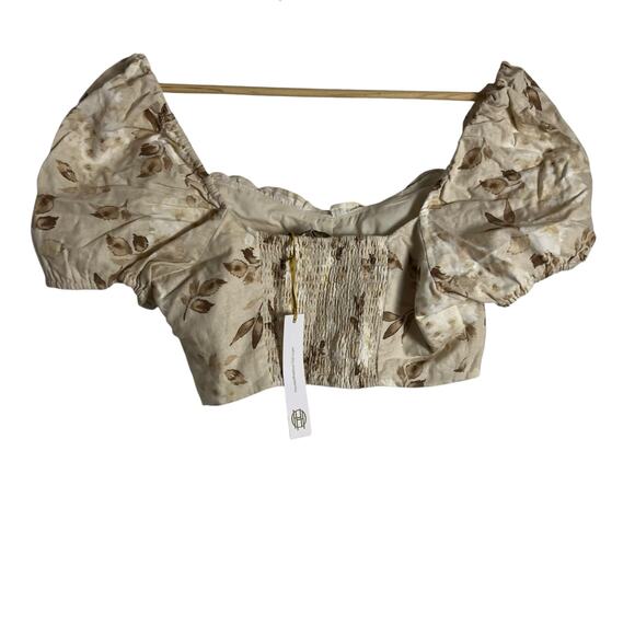 House of Harlow 1960 Samina Cream Floral Print Short Sleeve Crop Top Size 10 - Picture 7 of 8